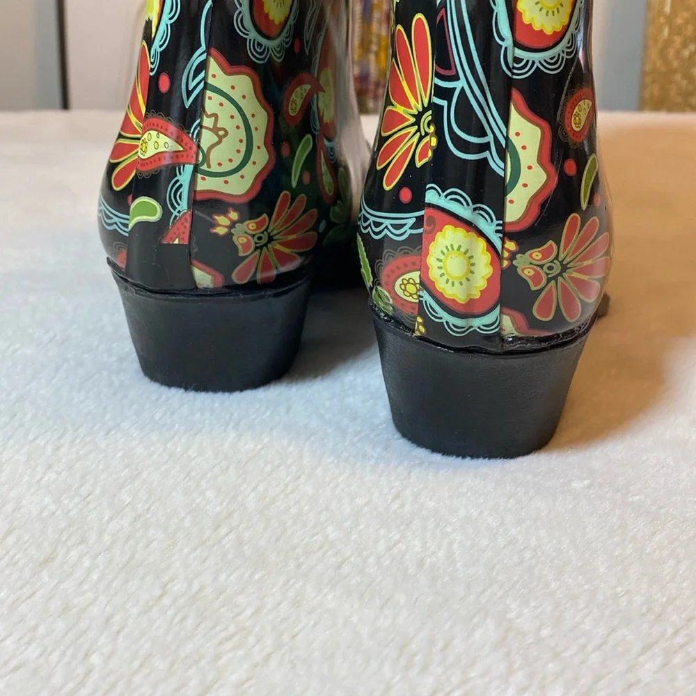 Nomad Black Floral Paisley Rain Boots with Multicolor Accents